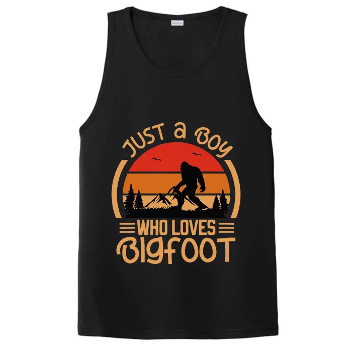 Just A Boy Who Loves Bigfoot Funny Sasquatch Performance Tank