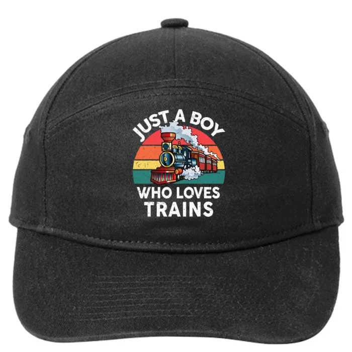 Just A Boy Who Loves Trains Train Lover 7-Panel Snapback Hat