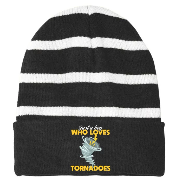 Just A Boy Loves Tornado Hurricane Weather Chaser Boy Striped Beanie with Solid Band