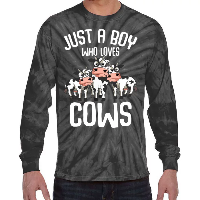 Just A Boy Who Loves Cows Farmers Cow Tie-Dye Long Sleeve Shirt