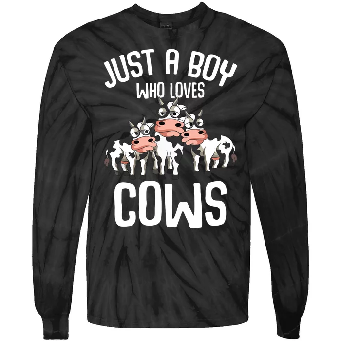 Just A Boy Who Loves Cows Farmers Cow Tie-Dye Long Sleeve Shirt