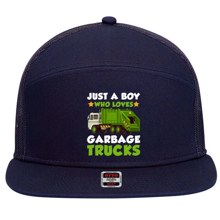 Just A Boy Who Loves Garbage Trucks Lover Trucker 7 Panel Mesh Trucker Snapback Hat