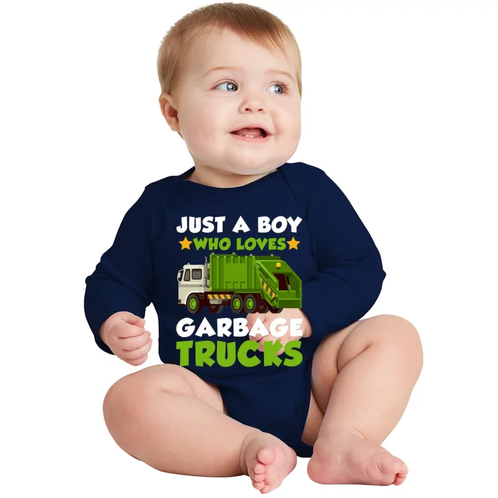 Just A Boy Who Loves Garbage Trucks Lover Trucker Baby Long Sleeve Bodysuit