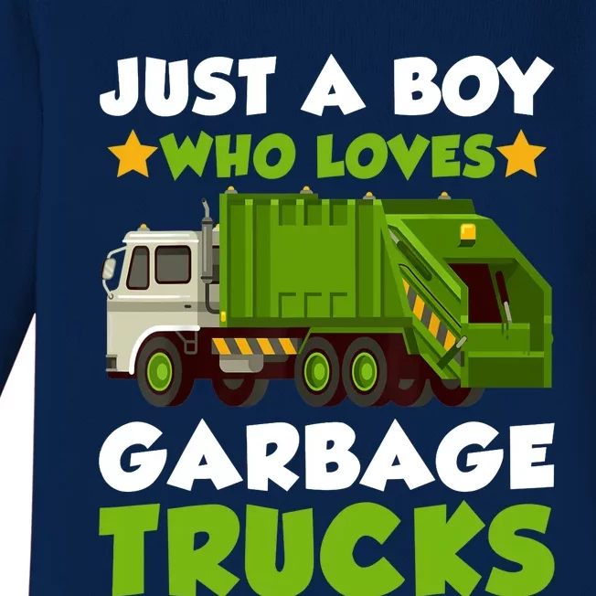 Just A Boy Who Loves Garbage Trucks Lover Trucker Baby Long Sleeve Bodysuit