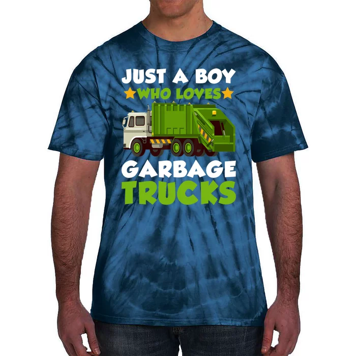 Just A Boy Who Loves Garbage Trucks Lover Trucker Tie-Dye T-Shirt