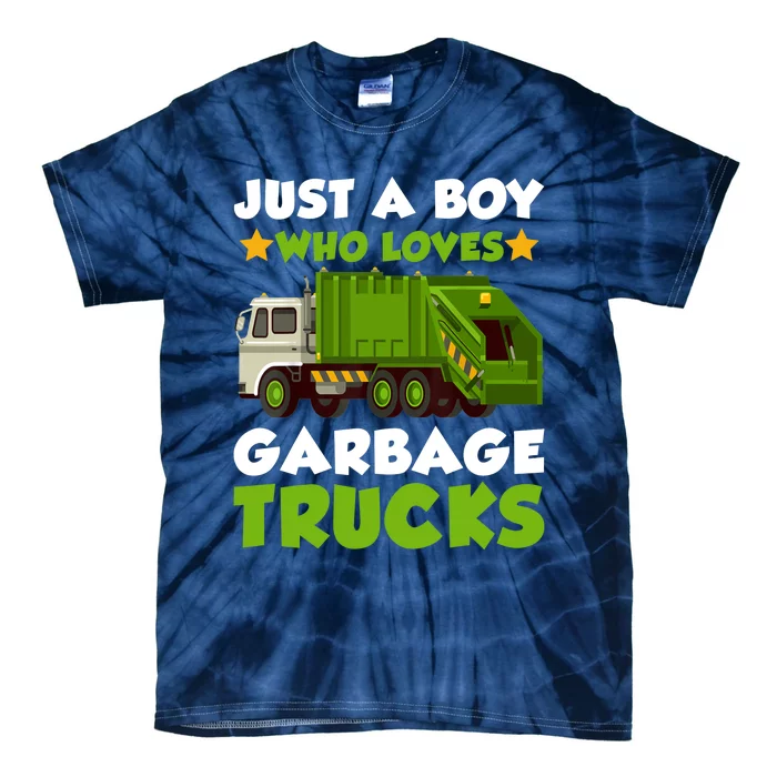 Just A Boy Who Loves Garbage Trucks Lover Trucker Tie-Dye T-Shirt