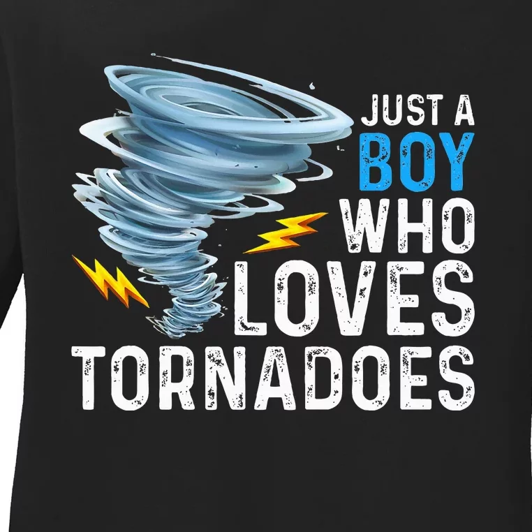 Just A Boy Who Loves Tornadoes Storm Weather Chaser Ladies Long Sleeve Shirt