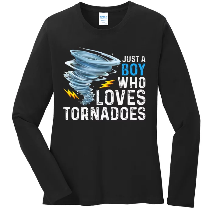 Just A Boy Who Loves Tornadoes Storm Weather Chaser Ladies Long Sleeve Shirt