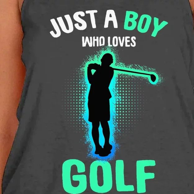 Just A Boy Who Loves Golf Club Golfer Women's Knotted Racerback Tank