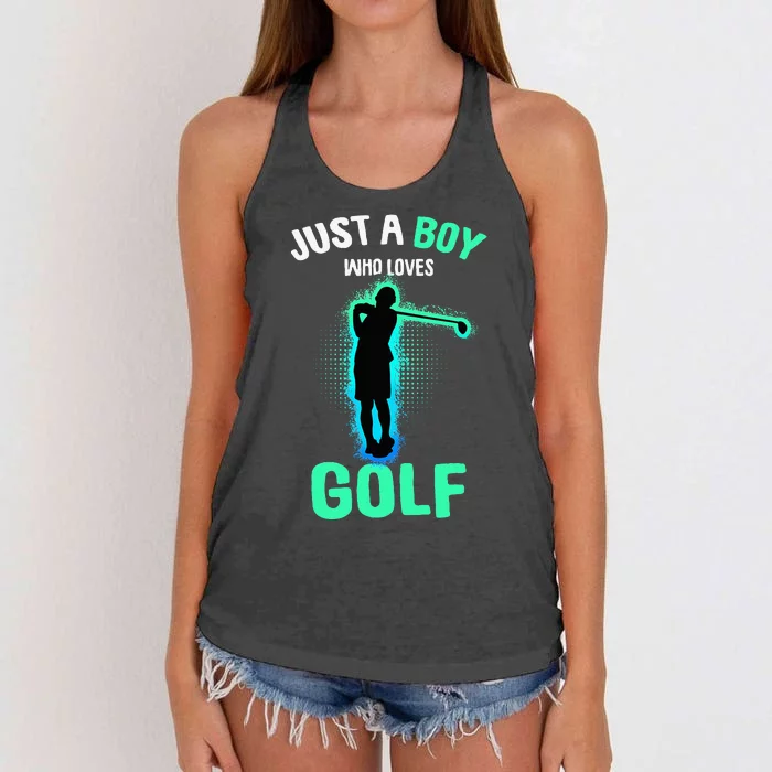 Just A Boy Who Loves Golf Club Golfer Women's Knotted Racerback Tank