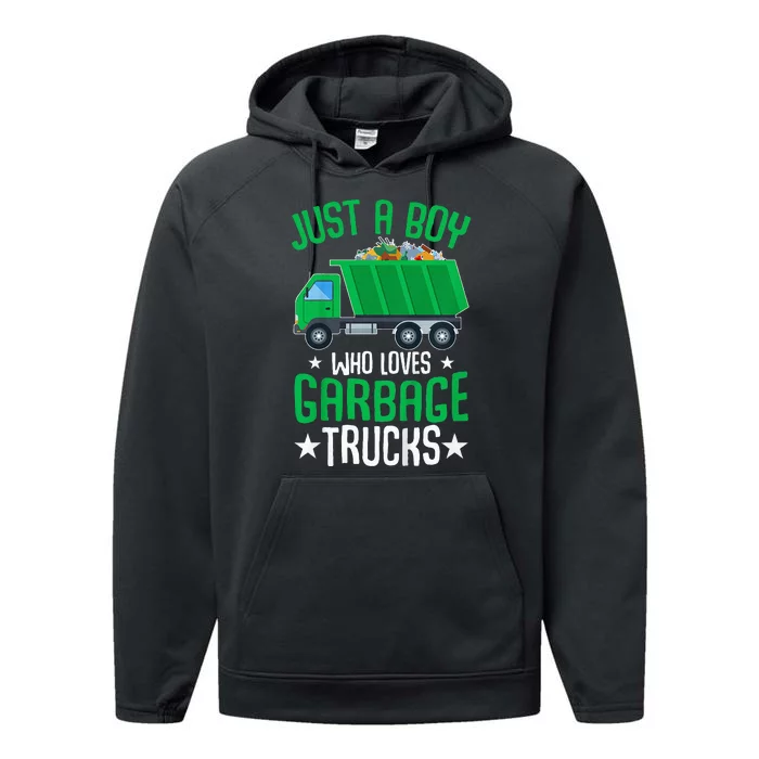 Just A Boy Who Loves Garbage Trucks Performance Fleece Hoodie