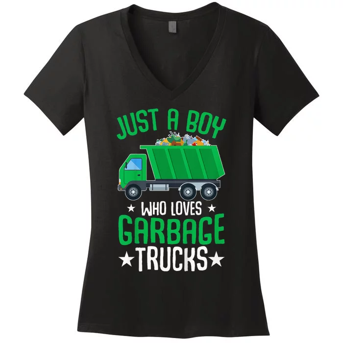 Just A Boy Who Loves Garbage Trucks Women's V-Neck T-Shirt