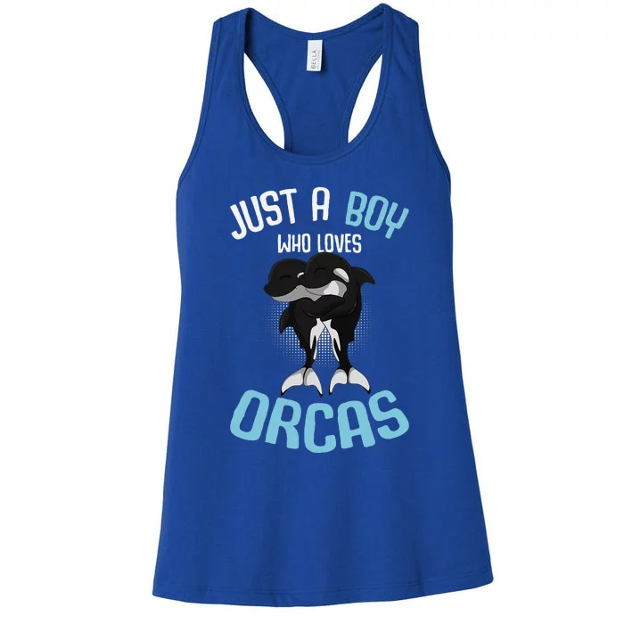 Just A Boy Who Loves Orcas Killer Whale Women's Racerback Tank