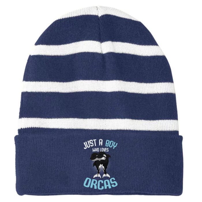 Just A Boy Who Loves Orcas Killer Whale Striped Beanie with Solid Band