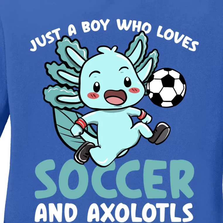 Just A Boy Who Loves Axolotls And Soccer Player Gift Ladies Long Sleeve Shirt