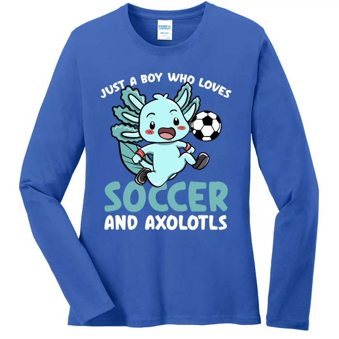 Just A Boy Who Loves Axolotls And Soccer Player Gift Ladies Long Sleeve Shirt