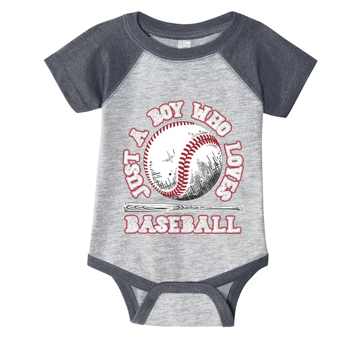 Just A Boy Who Loves Baseball Infant Baby Jersey Bodysuit