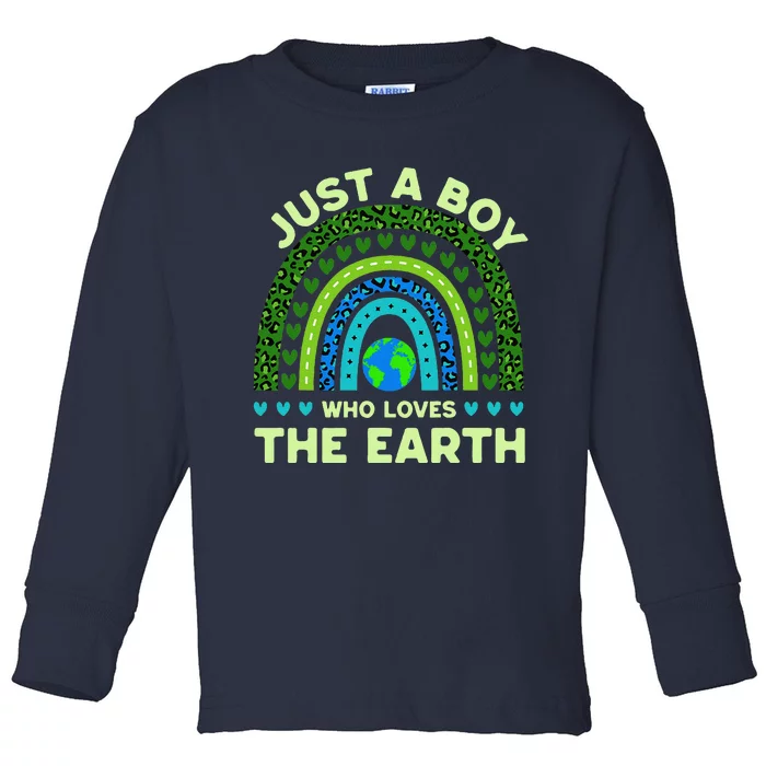 Just A Boy Who Loves The Earth Earth Day 2024 Rainbow Toddler Long Sleeve Shirt