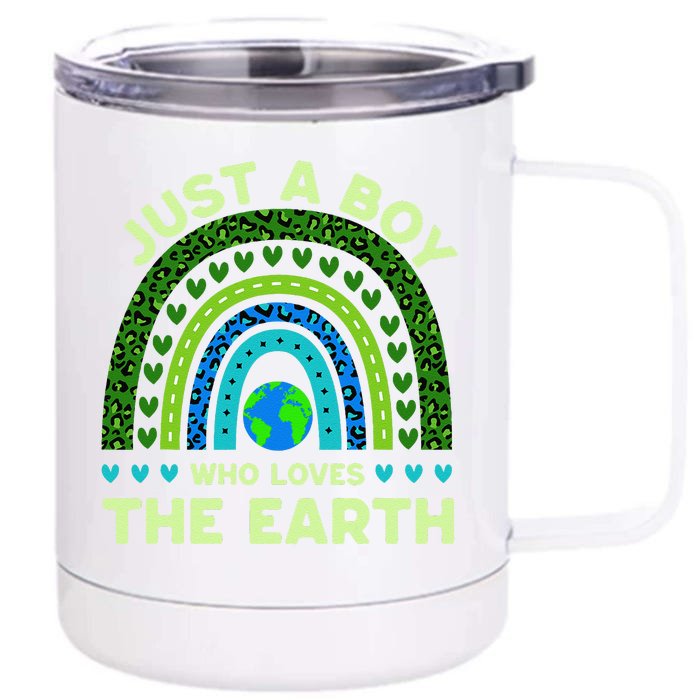 Just A Boy Who Loves The Earth Earth Day 2024 Rainbow Front & Back 12oz Stainless Steel Tumbler Cup