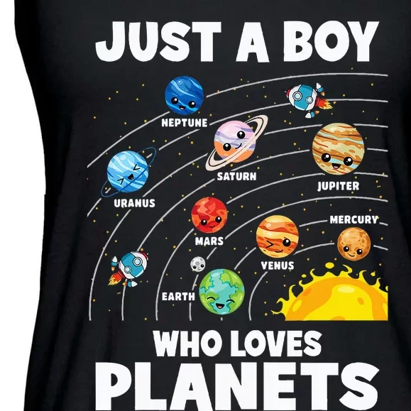 Just A Boy Who Loves Planets Solar System Astrology Space Ladies Essential Flowy Tank