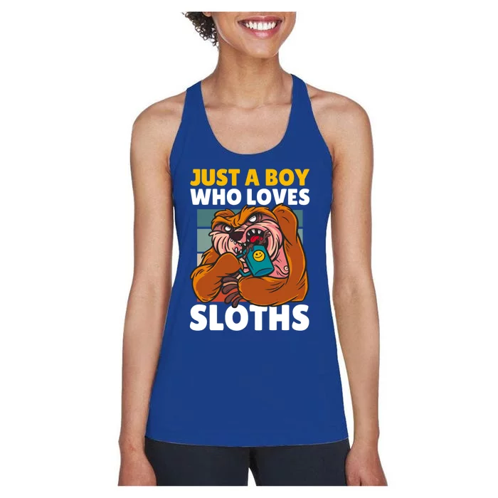 Just A Boy Who Loves Sloths With A Coffee And Sloth Gift Women's Racerback Tank