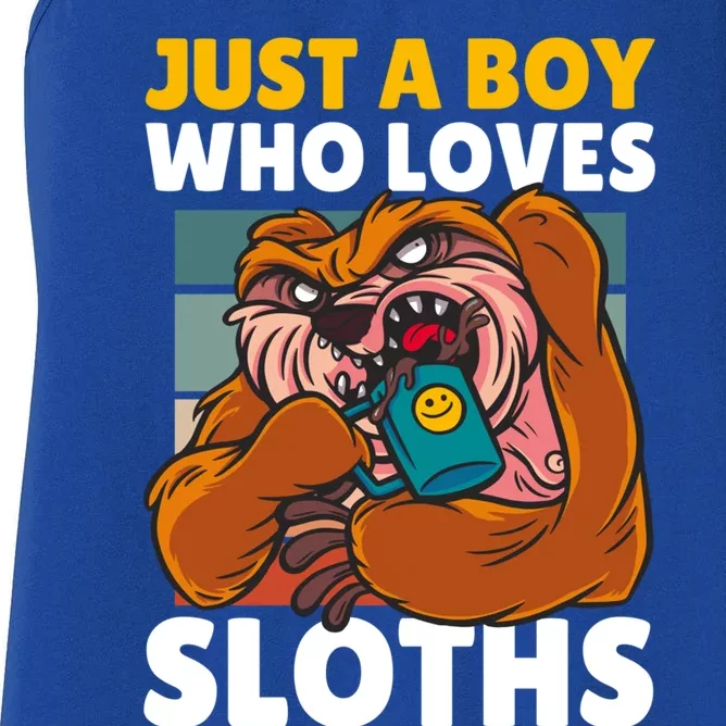 Just A Boy Who Loves Sloths With A Coffee And Sloth Gift Women's Racerback Tank