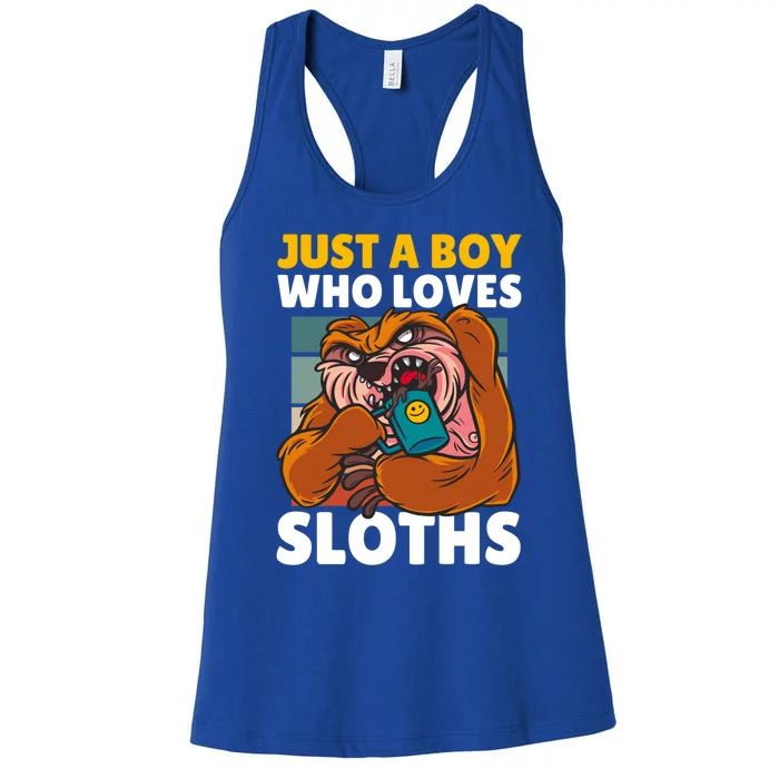 Just A Boy Who Loves Sloths With A Coffee And Sloth Gift Women's Racerback Tank