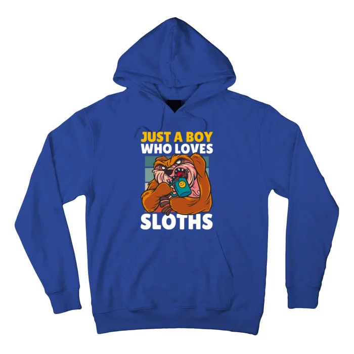 Just A Boy Who Loves Sloths With A Coffee And Sloth Gift Tall Hoodie