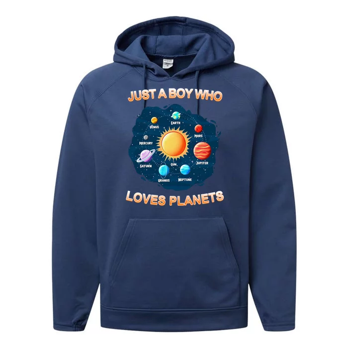 Just A Boy Who Loves Planets Performance Fleece Hoodie