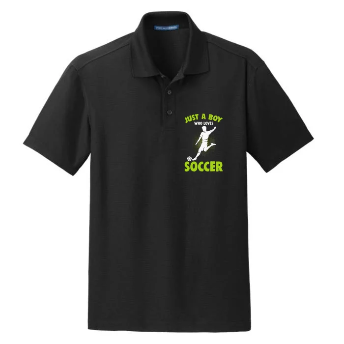 Just A Boy Who Loves Soccer Player Kids Dry Zone Grid Performance Polo