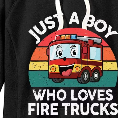 Just A Boy Who Loves Fire Trucks Firefighter Women's Fleece Hoodie