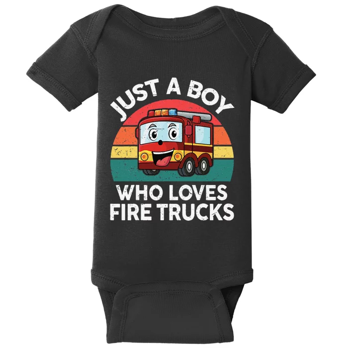 Just A Boy Who Loves Fire Trucks Firefighter Baby Bodysuit