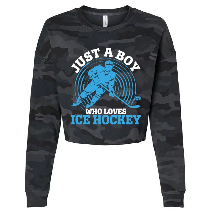 Just A Boy Who Loves Ice Hockey For Hockey Cropped Pullover Crew