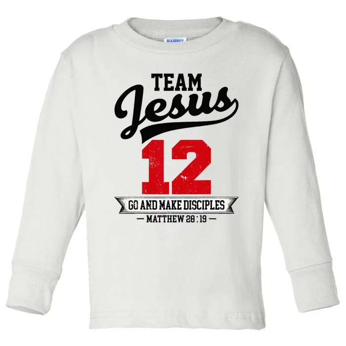 Jesus And Baseball Team Jesus Christian Matthew 28 19 Love Toddler Long Sleeve Shirt