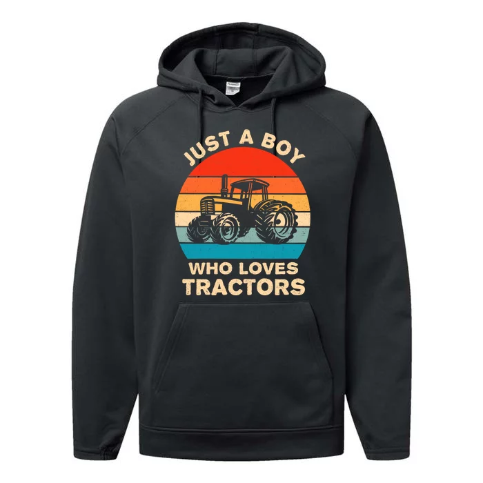 Just A Boy Who Loves Tractors Farm Kids Birthday Gift Performance Fleece Hoodie