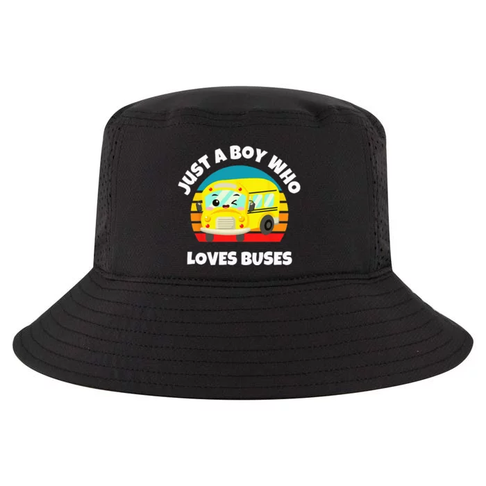 Just A Boy Who Loves Buses Birthday Yellow School Bus Lover Cool Comfort Performance Bucket Hat