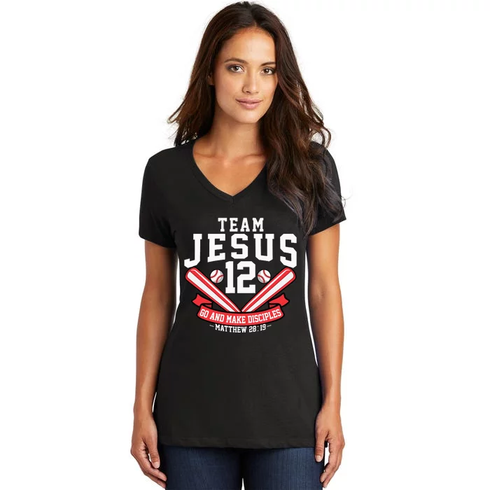 Jesus and Baseball Team Jesus Christian Matthew 2819 Verse Women's V-Neck T-Shirt