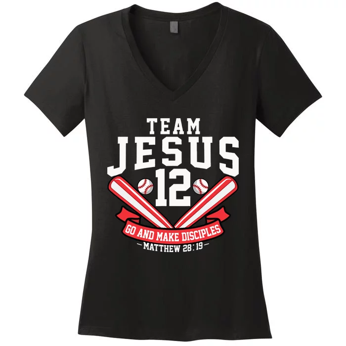 Jesus and Baseball Team Jesus Christian Matthew 2819 Verse Women's V-Neck T-Shirt