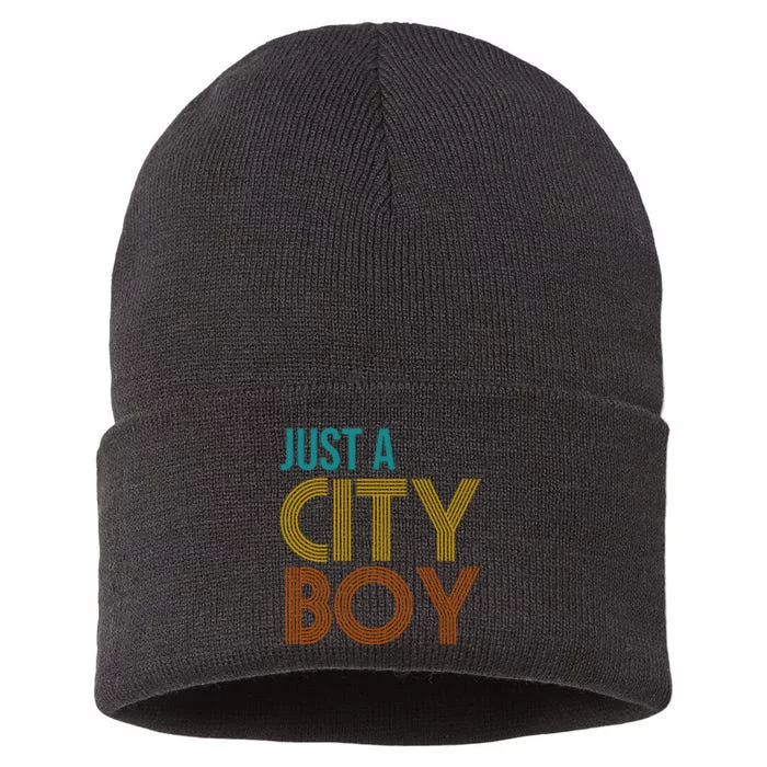 Just A City Boy Funny Sustainable Knit Beanie