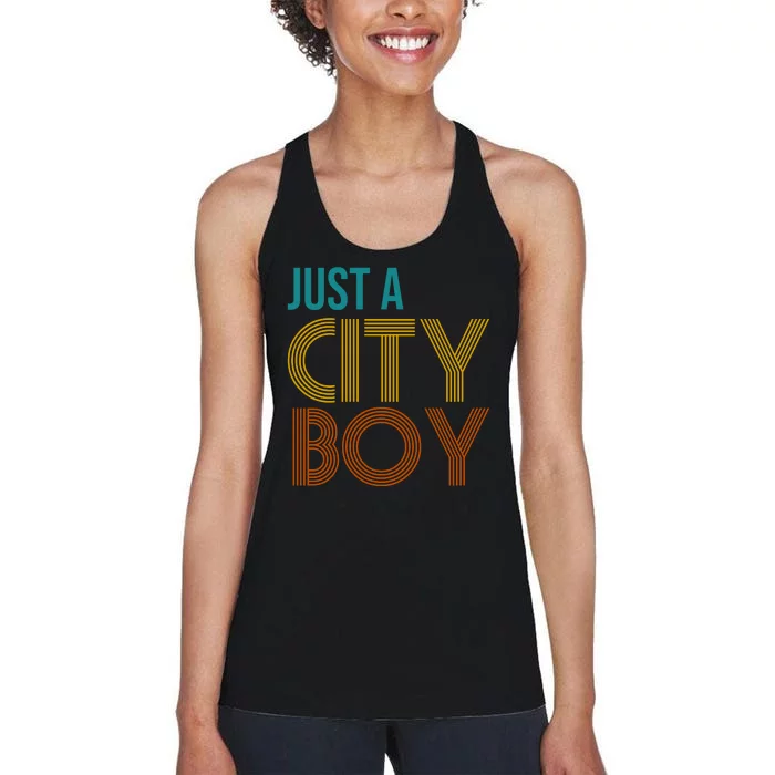 Just A City Boy Funny Women's Racerback Tank