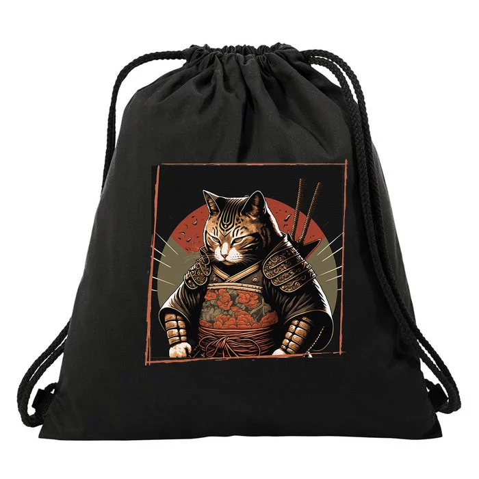 Japanese Art Cat Ninja Ukiyo-e Anime Style Samurai Cat Drawstring Bag