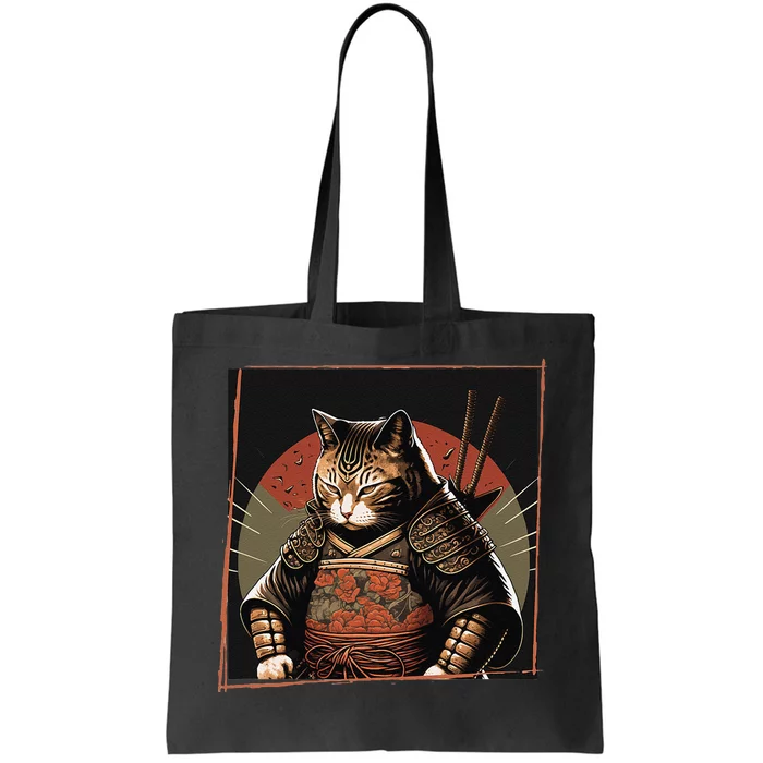 Japanese Art Cat Ninja Ukiyo-e Anime Style Samurai Cat Tote Bag