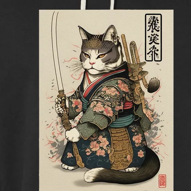 Japanese Art Cat Ninja Ukiyo-e Anime Style Samurai Cat Garment-Dyed Fleece Hoodie