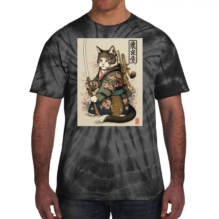 Japanese Art Cat Ninja Ukiyo-e Anime Style Samurai Cat Tie-Dye T-Shirt