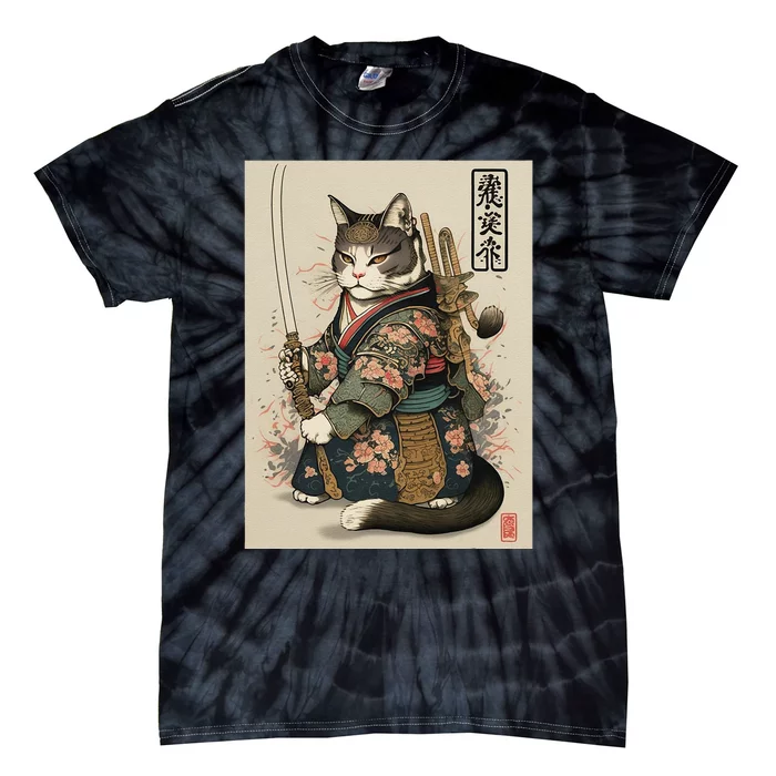 Japanese Art Cat Ninja Ukiyo-e Anime Style Samurai Cat Tie-Dye T-Shirt