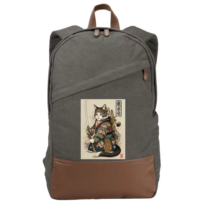 Japanese Art Cat Ninja Ukiyo-e Anime Style Samurai Cat Cotton Canvas Backpack