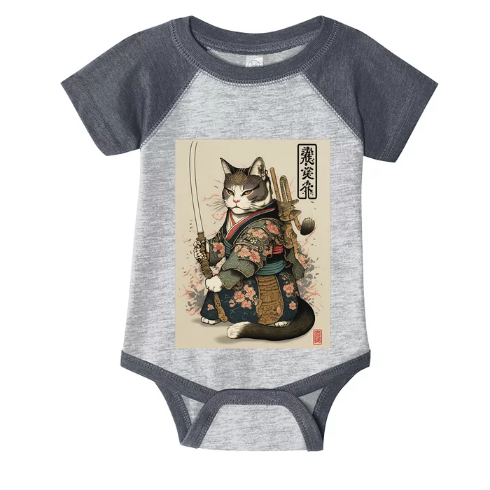 Japanese Art Cat Ninja Ukiyo-e Anime Style Samurai Cat Infant Baby Jersey Bodysuit