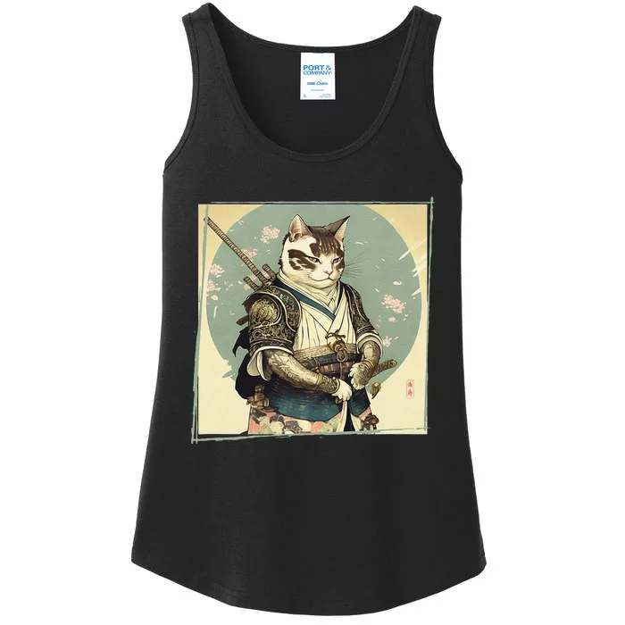 Japanese Art Cat Ninja Ukiyo-e Anime Style Samurai Cat Ladies Essential Tank