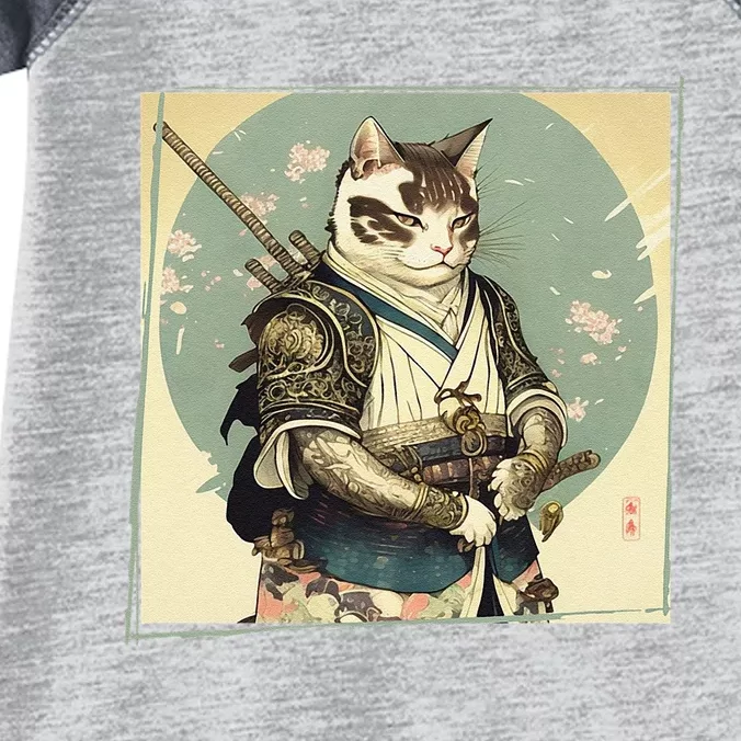 Japanese Art Cat Ninja Ukiyo-e Anime Style Samurai Cat Infant Baby Jersey Bodysuit