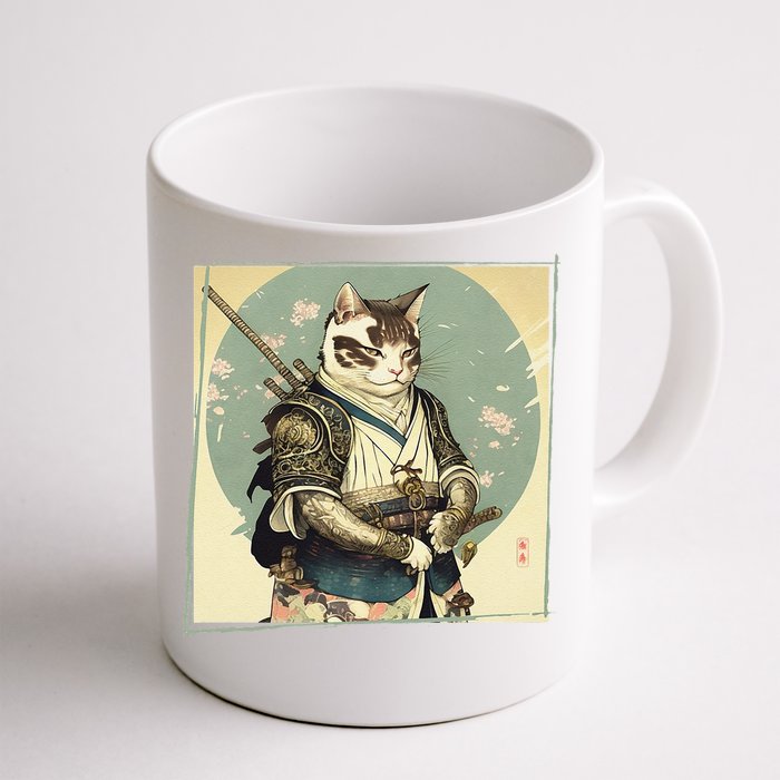 Japanese Art Cat Ninja Ukiyo-e Anime Style Samurai Cat Front & Back Coffee Mug